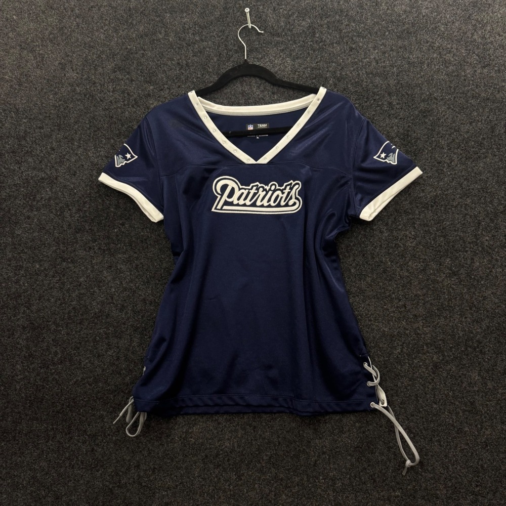 NFL New England Patriots Womens XL Navy Blue Lace Up Side Jersey Top Y2K